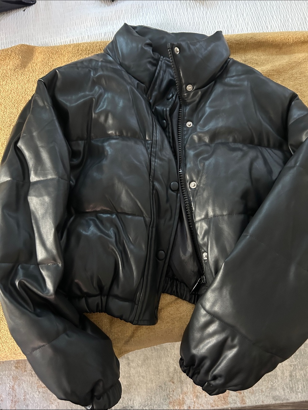 Amazon Black Faux Leather Puffer Jacket - Women